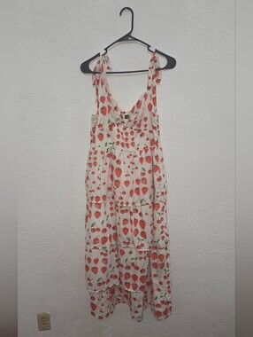 Crystal Doll White Maxi Dress with Red Strawberry Print XL